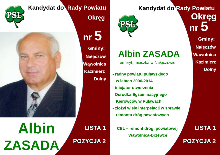 Wybory samorządowe 2014 - kandydaci do Rady Miasta i Gminy Nałęczów i Rady Powiatu - Polskiego Stronnictwa Ludowego